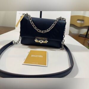 Michael Kors Cece Shoulder Crossbody Bag Navy Blue Silver Chain Purse Small NWT